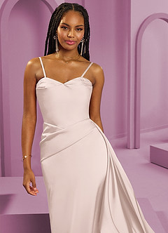 Barbie ♥ Azazie Bridesmaid Dresses Blushing Pink Sheath Strapless Stretch Satin Convertible Dress image3