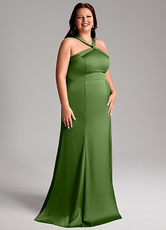 Azazie Rue Vestidos de damas de honor Vestido de Albahaca de Satén Elástico de Corte Sirena con Plisado image12