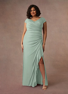 Azazie Roya Mother of the Bride Dresses Agave Mermaid V-Neck Pleated Mesh Dress image7