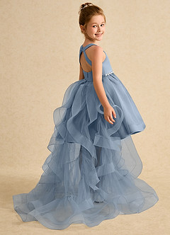 Azazie Julietta Flower Girl Dresses Dusty Blue Ball-Gown Convertible Tulle Dress image6