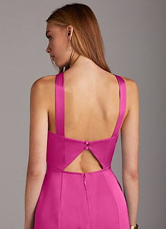 Azazie Elana Bridesmaid Dresses Fuchsia Sheath Side Slit Stretch Satin Dress image5