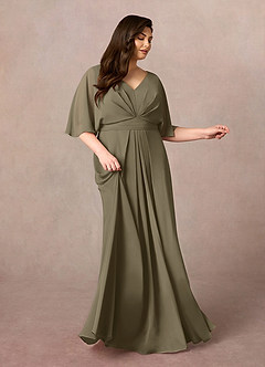Azazie Oksana vestidos de madre de la novia Vestido de Verde Sauce de Gasa de Corte En A con Cuello en V Plisado image7