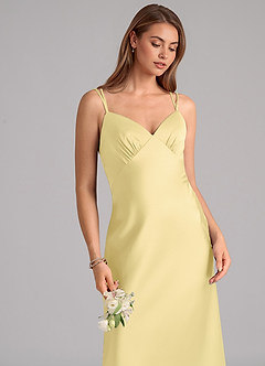 Azazie Suttona Brautjungfernkleider A-Linie Plissee Stretch-Satin Kleid Zitronensorbet image7