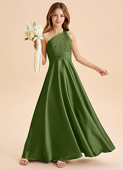 Azazie Charlize Junior Linia A Pofałdowany Satyna elastyczna Długość podłogi Młodsza druhna Sukienka image1