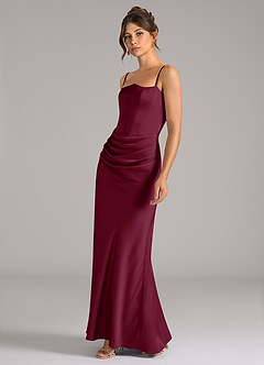 Azazie Debby Brautjungfernkleider Wandelbar Meerjungfrau-Linie Schulterfrei Stretch-Satin Kleid Maulbeerrot image6