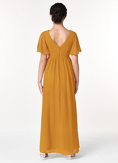 Azazie Temeka Junior Butterscotch A-Line Pleated Chiffon Dress image2