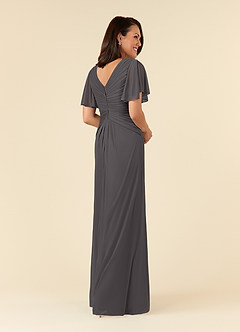 Azazie Emmeline Mère de la mariée Robes Robe Trapèze en Maille Col V plissé Gris Acier image4