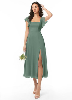 Azazie Bondi Bridesmaid Dresses Eucalyptus A-Line Ruched Chiffon Dress image1
