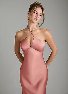 Azazie Camille Robes de demoiselle d'honneur Robe Fourreau en Satin extensible Fente Latérale Rosette image6