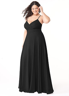 Azazie Avelina Brautjungfernkleider A-Linie V-Hals Gefaltet Chiffon Kleid Schwarz image8