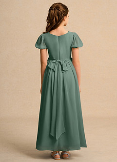 Azazie Joss Flower Girl Dresses Eucalyptus A-Line with Sleeves Chiffon Dress image10
