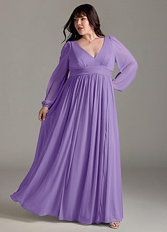 Azazie Norah Bridesmaid Dresses Tahiti A-Line V-Neck Long Sleeve Chiffon Dress image8