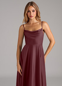 Azazie Elle Bridesmaid Dresses Sangria A-Line Pleated Stretch Satin Dress image2