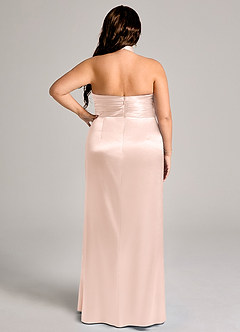Azazie Jemma Bridesmaid Dresses Rose Gold Sheath Pleated Metallic Satin Dress image9