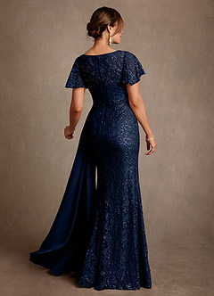 Azazie Harrison Moeder van de bruid jurken Zeemeermin Jurk van Kant Geplooid Donkere Marine image3