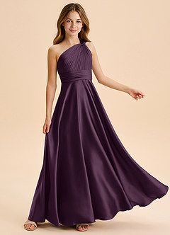 Azazie Charlize Junior Plum A-Line Pleated Stretch Satin Dress image5