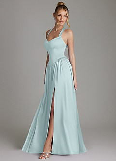 Azazie Francis Bridesmaid Dresses Mist A-Line Corset Stretch Satin Dress image6