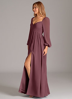 Azazie Bailee Vestidos de damas de honor Vestido de Sangrado de Gasa de Corte en A con Manga larga image3