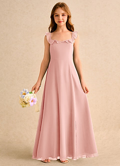 Azazie Chip Girls Formal Flower Girl Dresses Rosette A-Line Sleeveless Chiffon Dress image3