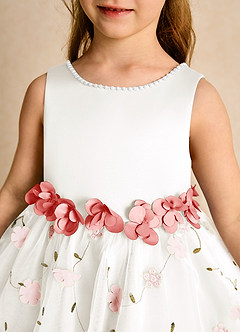 Azazie Starri Flower Girl Dresses Blushing Pink Coral Ball-Gown Beaded Matte Satin Dress image8