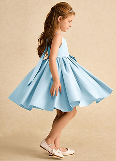 Azazie Jessie vestidos de niña de las flores Vestido de Azul Cielo de Satin Mate de Corte En A con Lazo image3