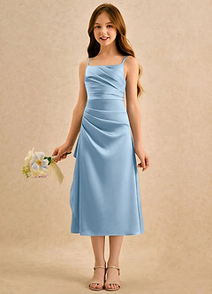 Azazie Canna Girls Formal Flower Girl Dresses Powder Blue A-Line Pleated Stretch Satin Dress image5