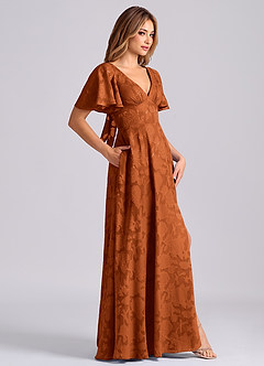 Azazie Kimber Bridesmaid Dresses Burnt Orange A-Line with Pockets Floral Burnout Dress image3