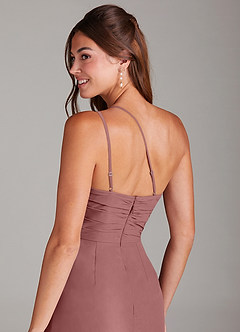 Azazie Eren Bridesmaid Dresses Desert Rose Sheath One Shoulder Chiffon Dress image2