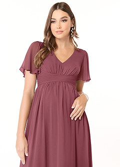 Azazie Verna Maternity Bridesmaid Dresses A-Line V-Neck Ruched Chiffon Floor-Length Dress image5