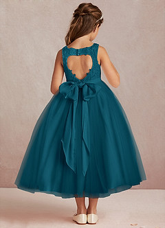 Azazie Calla Flower Girl Dresses Ink Blue Ball-Gown Lace Tulle Dress image3