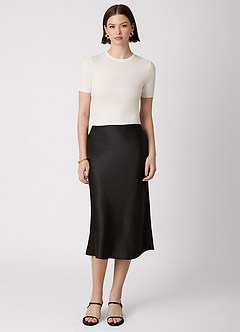 front Anjani 100% Washable Silk Midi Skirt