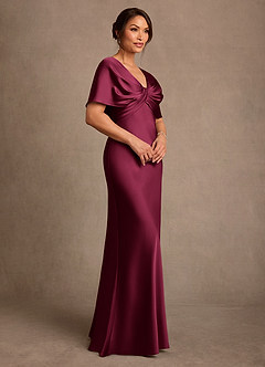 Azazie Dosia Mother of the Bride Dresses Burgundy Sheath Pleated Stretch Satin Dress image2