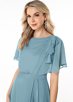 Azazie Aaliyah Modest Bridesmaid Dresses A-Line Scoop Pleated Chiffon Floor-Length Dress image5
