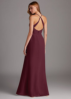 Azazie Manila Brautjungfernkleider Etui V-Hals Chiffon Kleid Cabernetrot image2