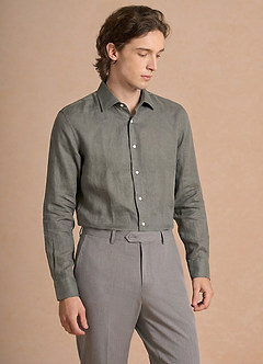 front Elliot Salie Groen Overhemd van 100% linnen