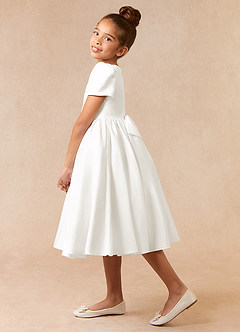 Azazie Anirra Flower Girl Dresses Ivory Ball-Gown Pleated Matte Satin Dress image3