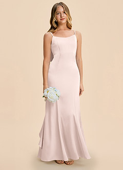 Azazie Lioren Junior Blushing Pink Sheath Bow Stretch Satin Dress image2