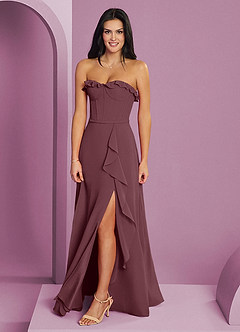 Barbie ♥ Azazie Robes de demoiselle d'honneur Robe Trapèze en Mousseline de soie Encolure en Forme de Cœur Sangria image3