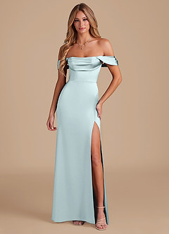 Azazie Saige Bridesmaid Dresses Mist A-Line Off the Shoulder Metallic Satin Convertible Dress image5