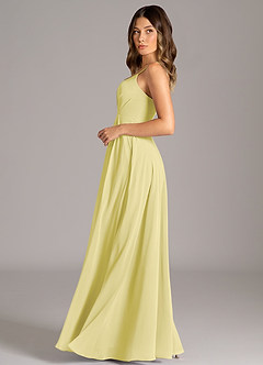 Azazie Amani Vestidos de damas de honor Vestido de Sorbete De Limón de Gasa de Corte en A con Plisado image3