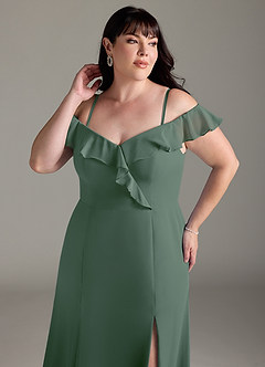 Azazie Sophie Brautjungfernkleider Wandelbar A-Linie Schulterfrei Chiffon Kleid Eukalyptus image12