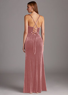 Azazie Kindness Final Sale Dusty Rose Sheath Cowl Neckline Corset Velvet Dress image2