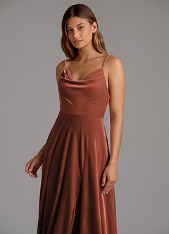 Azazie Sarella Bridesmaid Dresses Terracotta A-Line Pleated Velvet Dress image6