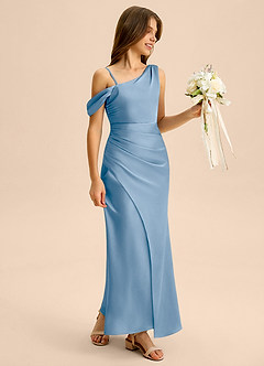 Azazie Madelyn Junior Osłona Zza ramienia Satyna elastyczna Długość podłogi Młodsza druhna Sukienka image6