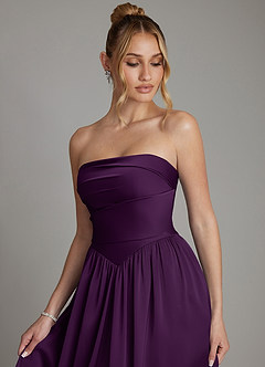Azazie Zena Bridesmaid Dresses Grape A-Line Strapless Stretch Satin Dress image3