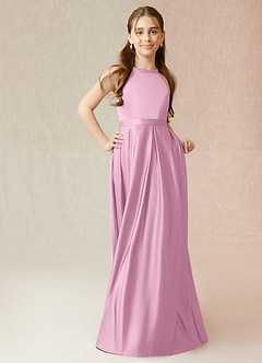 Azazie Arianthe Junior Robe Trapèze en Satin extensible Avec poches Rose Bonbon image4