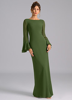 Azazie Leone Brautjungfernkleider Meerjungfrau-Linie Korsett Chiffon Kleid Olivgrün image4