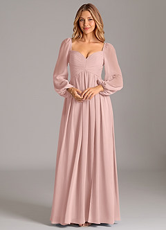 Azazie Bailee Bridesmaid Dresses Powder Pink A-Line Long Sleeve Chiffon Dress image6