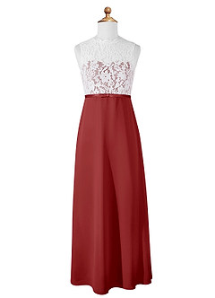 Azazie Rana Junior Rust A-Line Lace Chiffon Dress image5