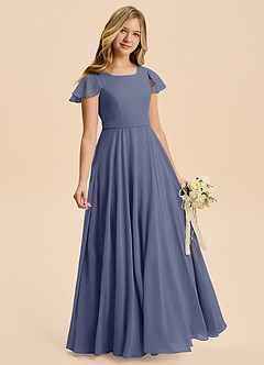 Azazie Cady Junior Abito A-Line in Chiffon Plissettato Stormy image3